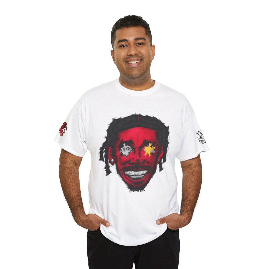 Red Face Graphic Tee — Horror Mask Face Design with Star Eye