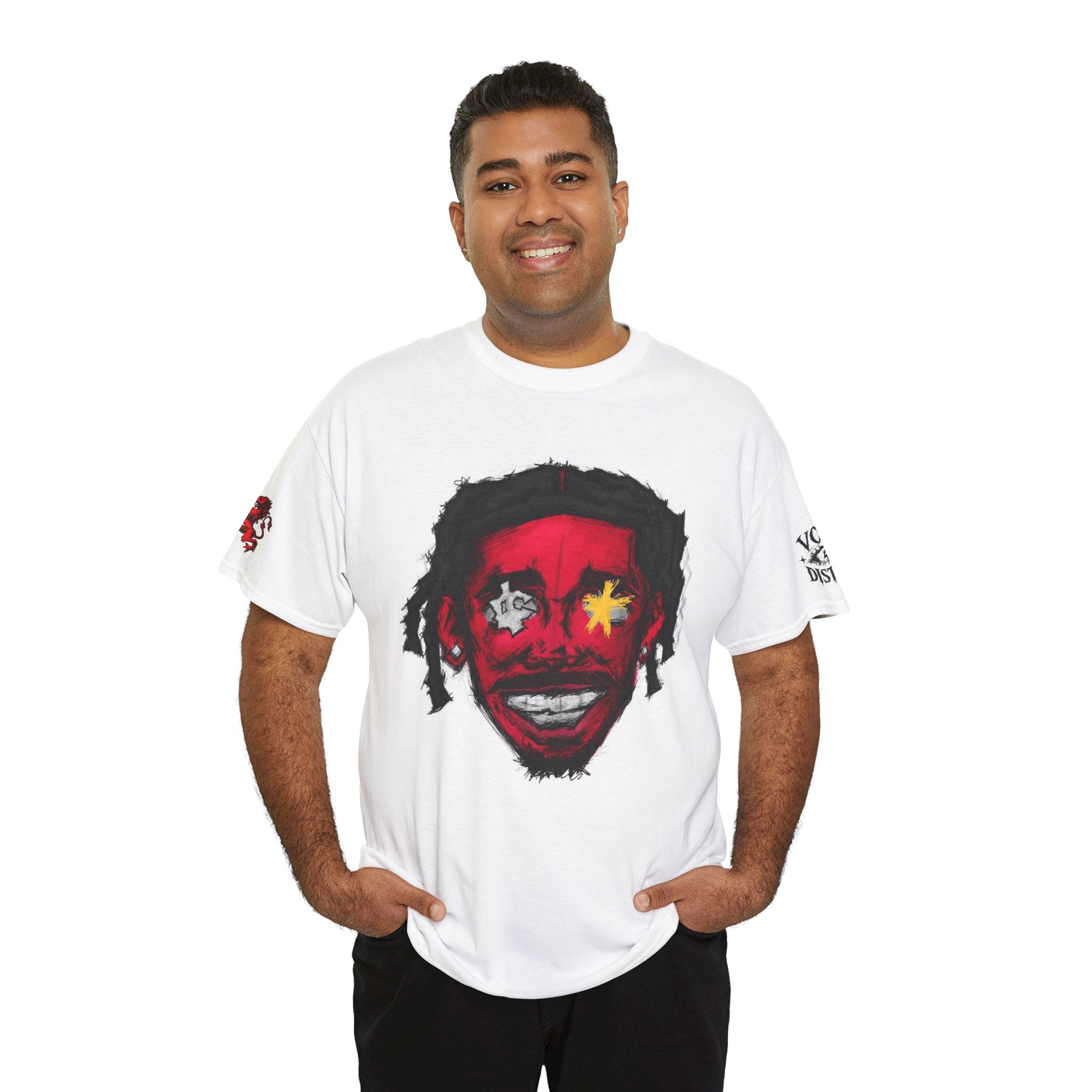 Red Face Graphic Tee — Horror Mask Face Design with Star Eye