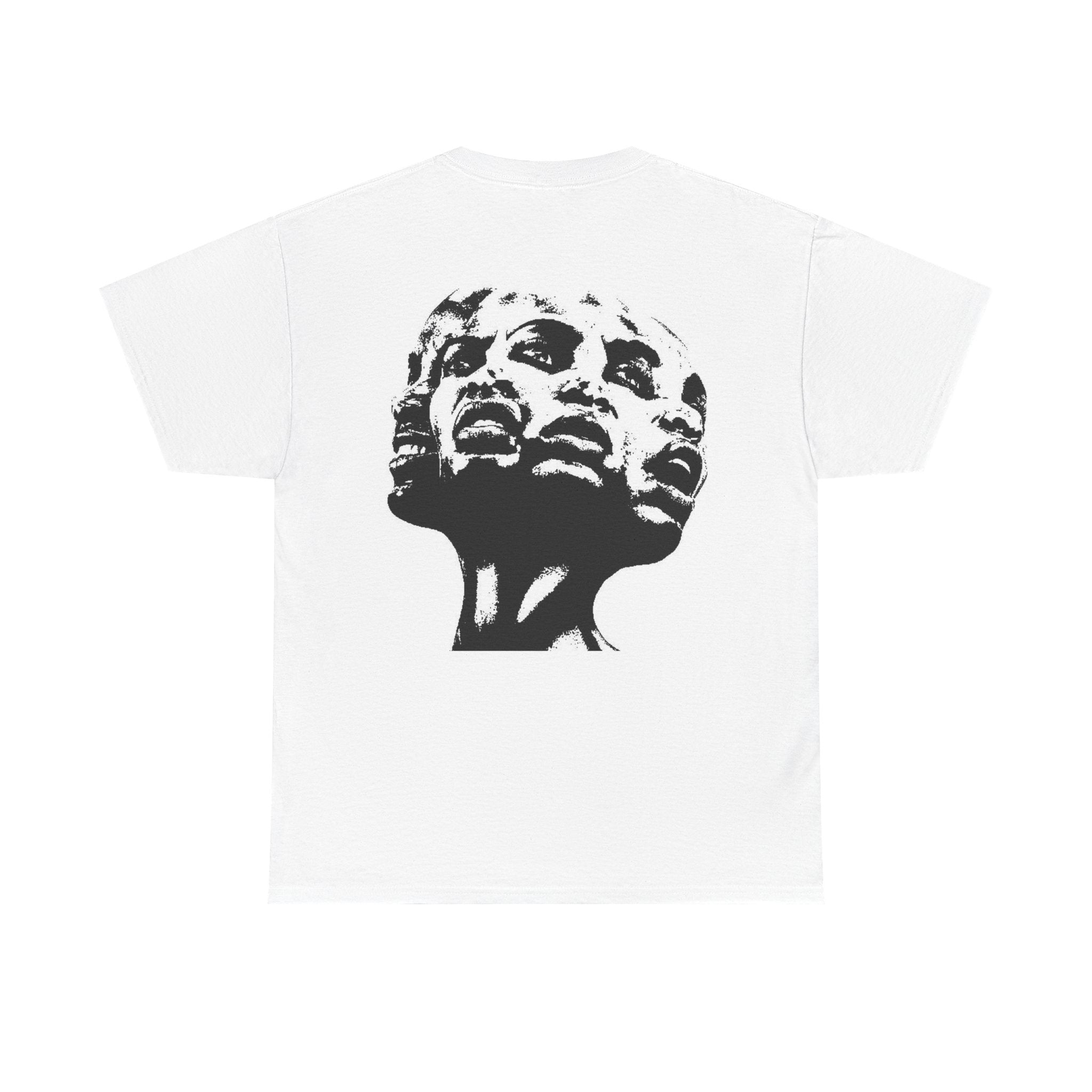 Abstract Triple-Head Portrait T-Shirt — Grunge Monochrome Art Tee