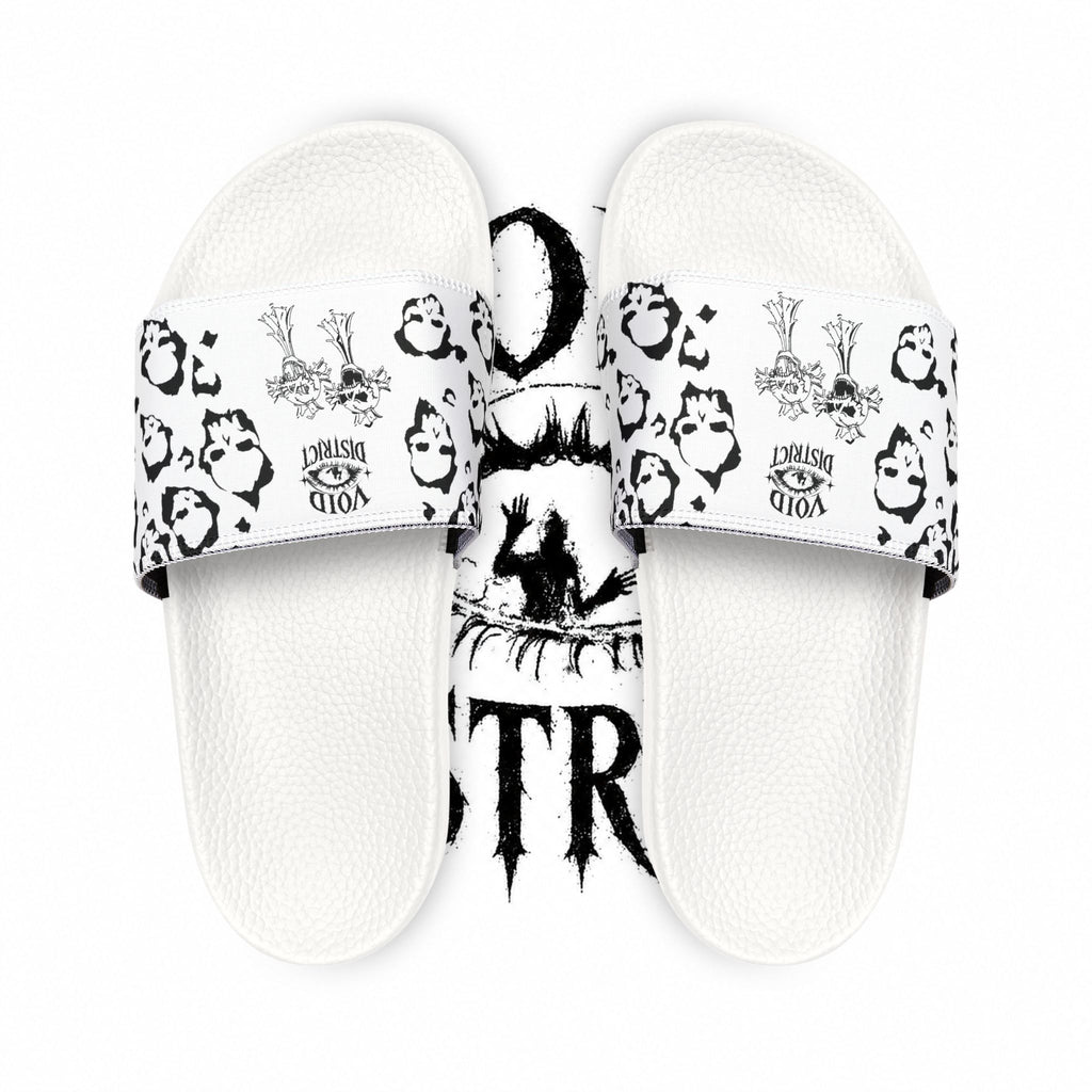 Graphic Slide Sandals — Black & White Skull Pattern Removable Strap Slides