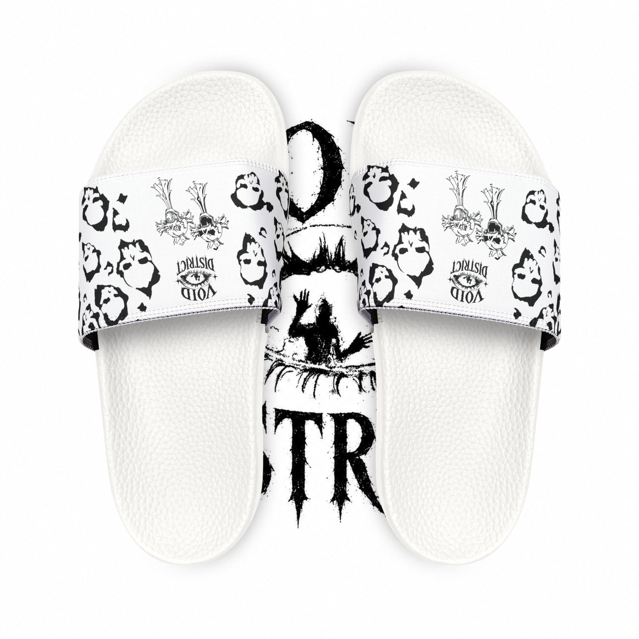 Graphic Slide Sandals — Black & White Skull Pattern Removable Strap Slides