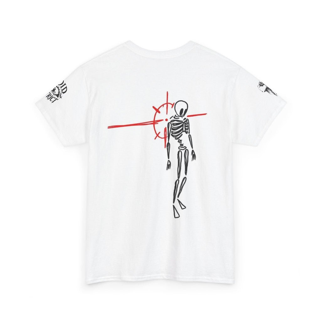 Skeleton Rose T‑Shirt — Minimal Gothic Skeleton Tee with Red Floral Accent