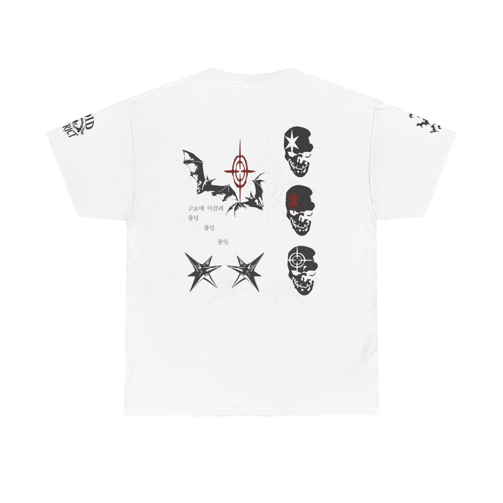 Graphic Tee — Gothic Punk Doodle Faces & Emblem Print