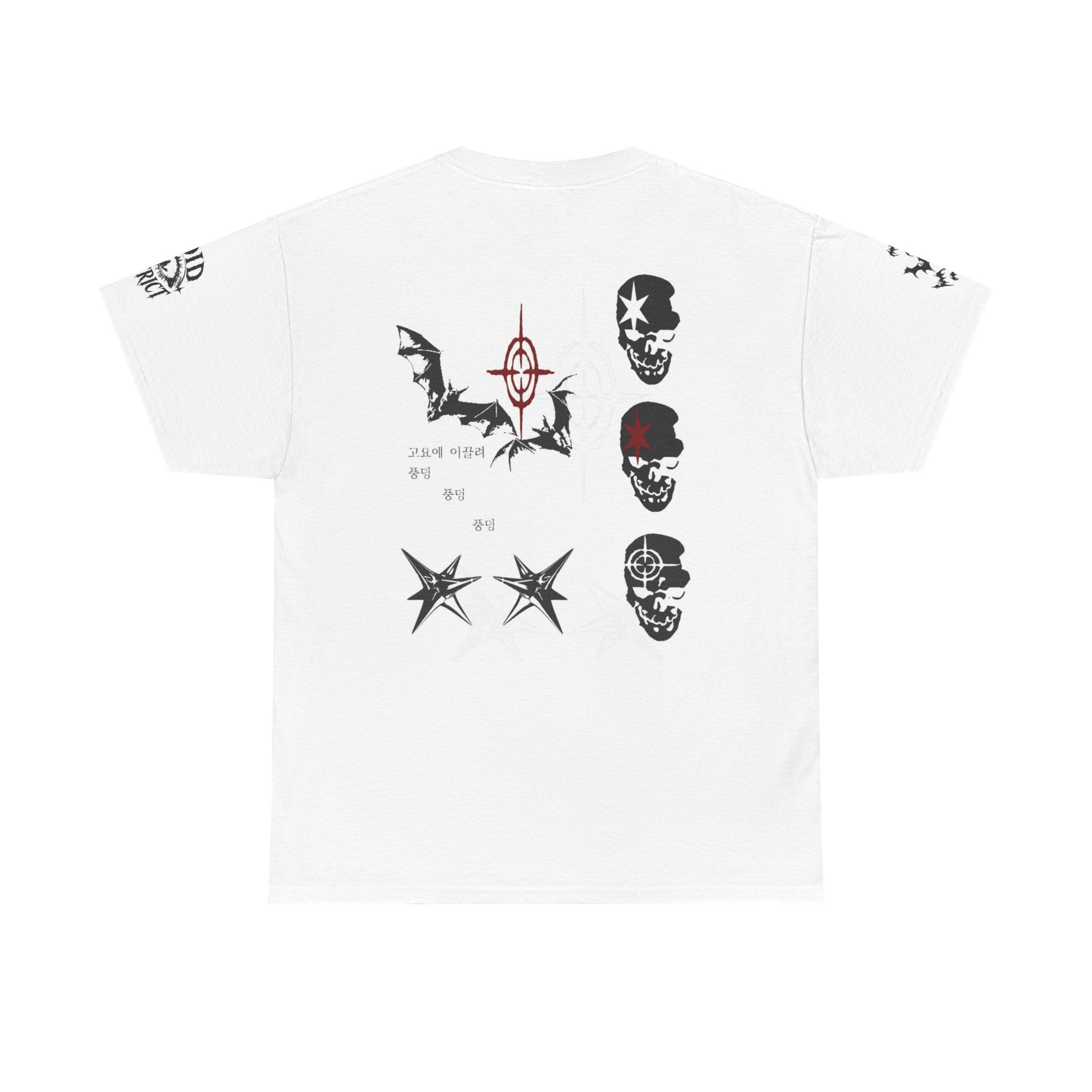 Graphic Tee — Gothic Punk Doodle Faces & Emblem Print