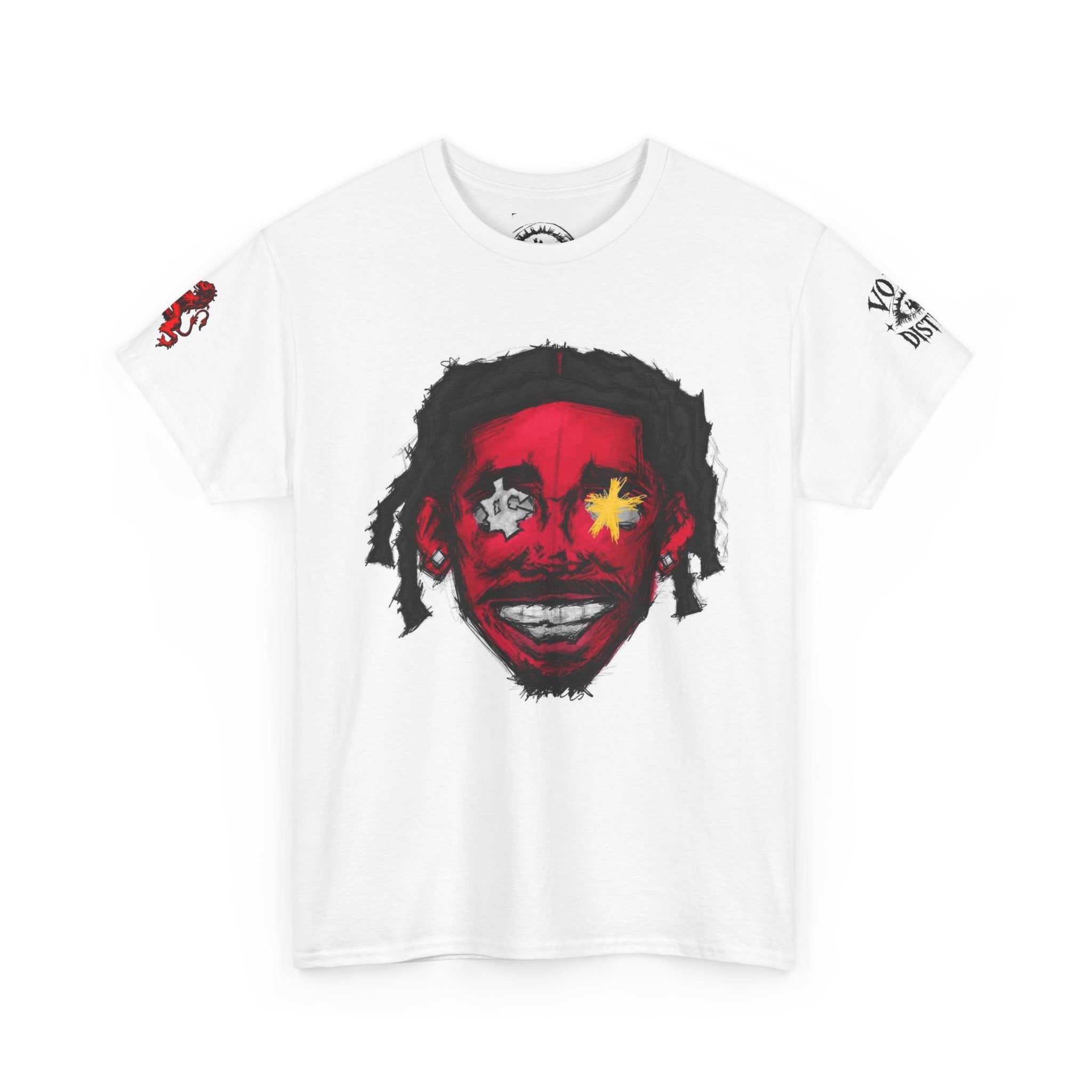 Red Face Graphic Tee — Horror Mask Face Design with Star Eye