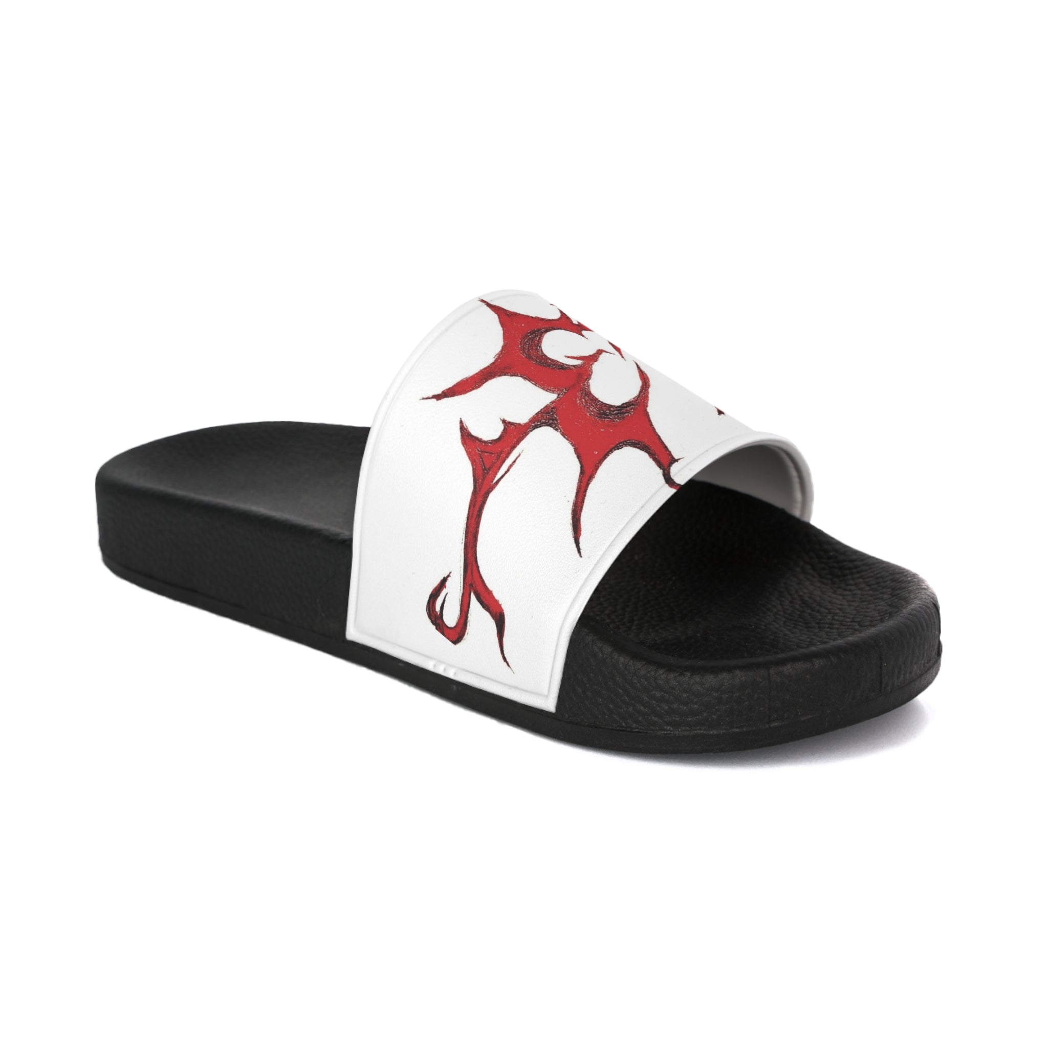 Red Tribal Flame Slide Sandals — Men's Graphic Pool Slides