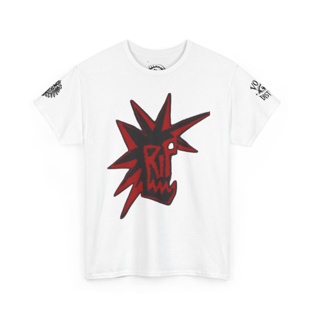 Punk Spike Skull Tee — Red Graffiti Backprint Streetwear T-Shirt