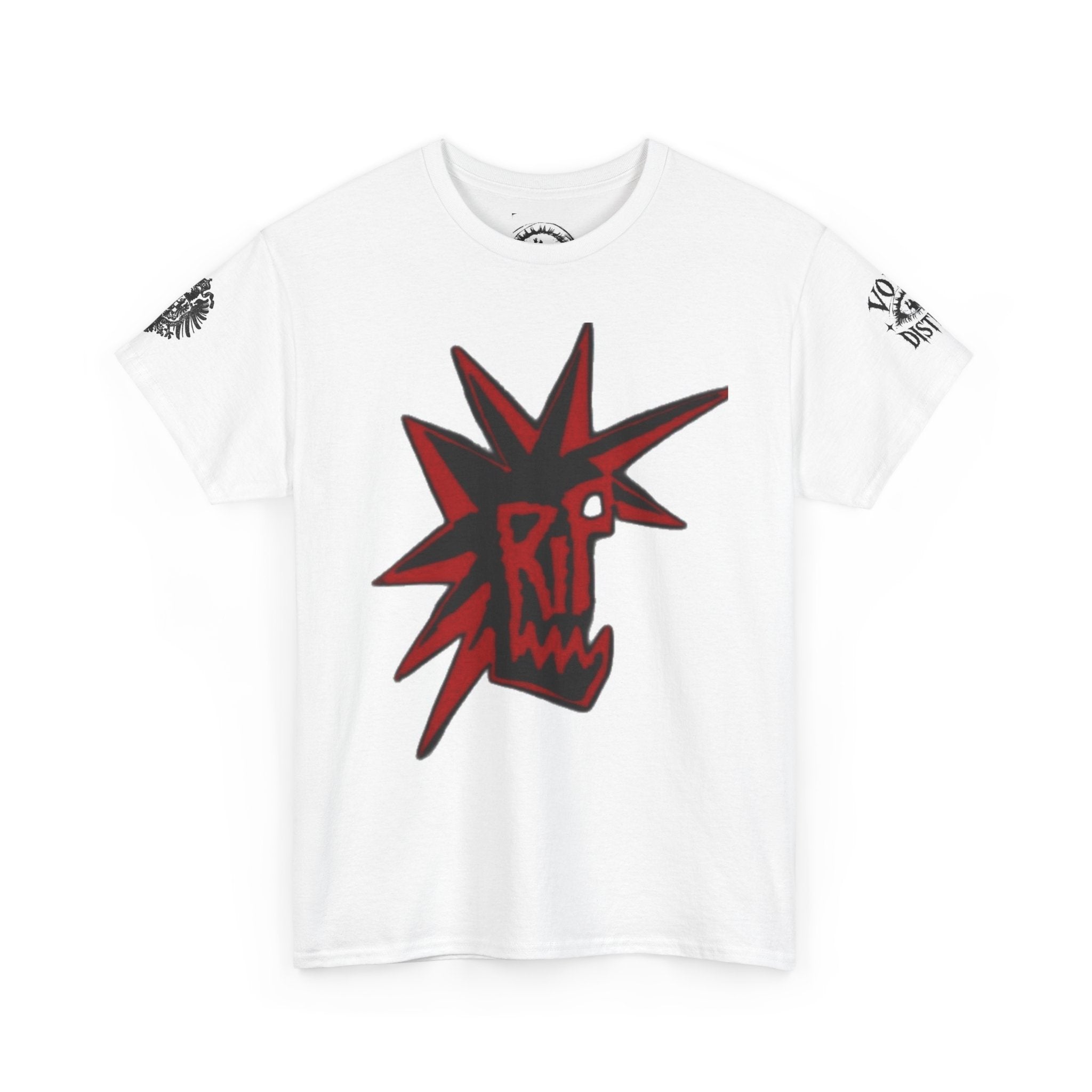 Punk Spike Skull Tee — Red Graffiti Backprint Streetwear T-Shirt