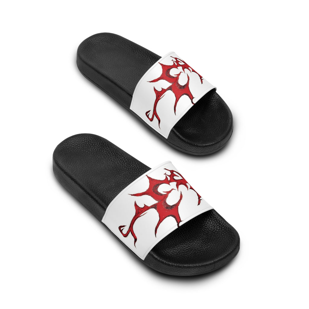 Red Tribal Flame Slide Sandals — Men's Graphic Pool Slides