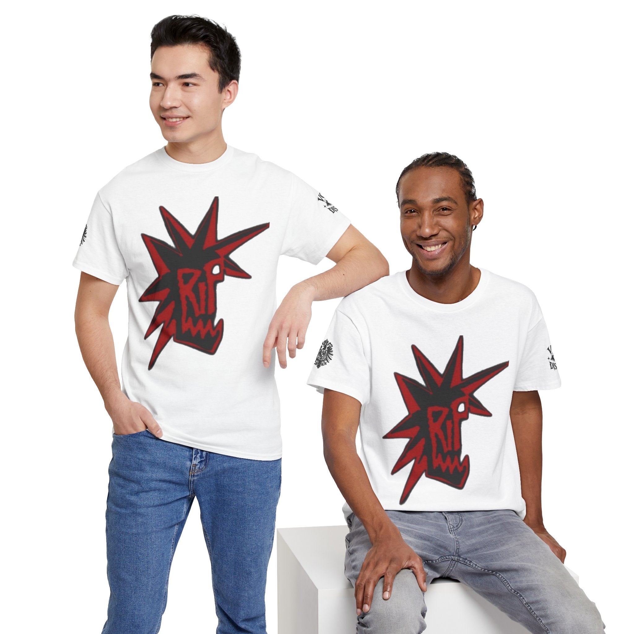 Punk Spike Skull Tee — Red Graffiti Backprint Streetwear T-Shirt