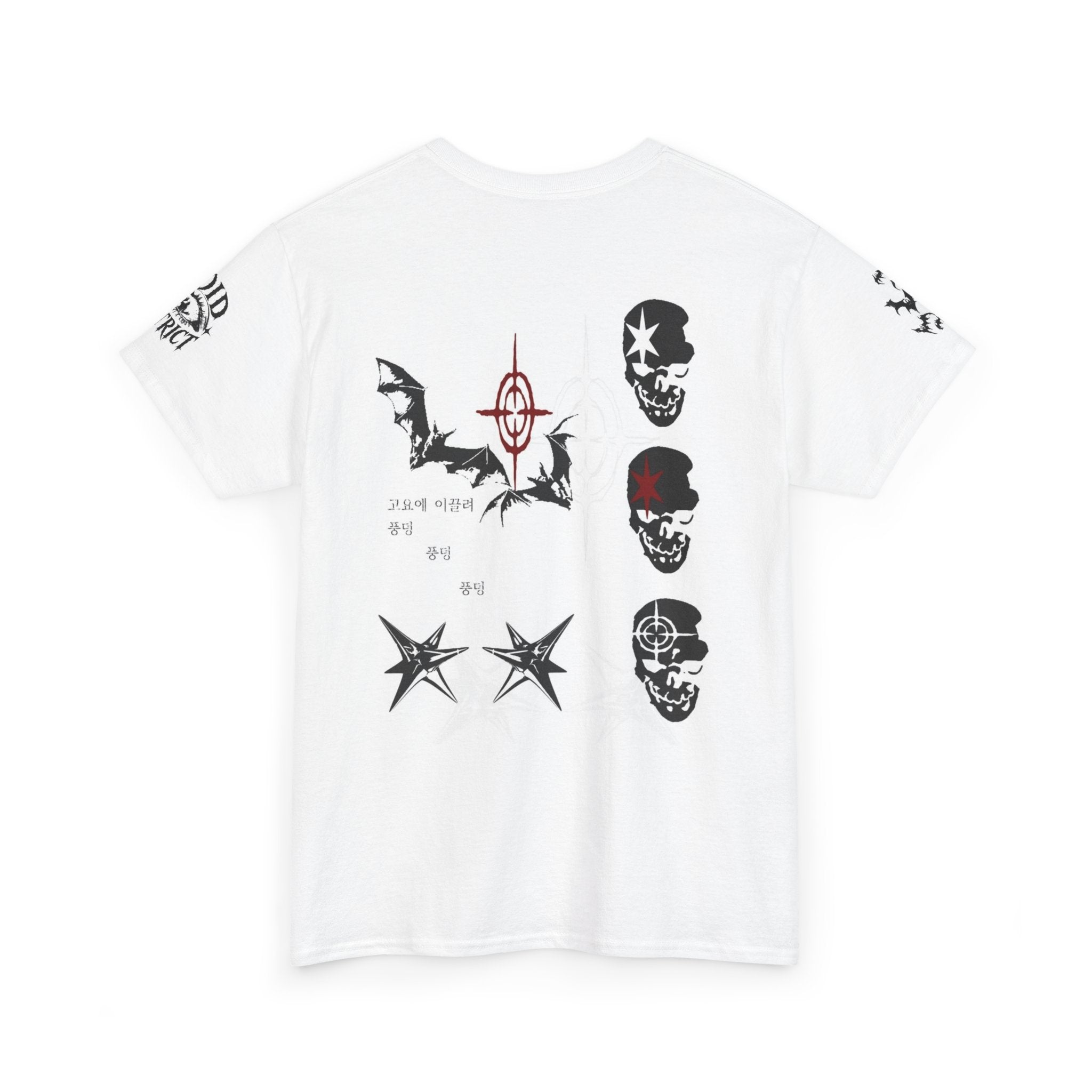 Graphic Tee — Gothic Punk Doodle Faces & Emblem Print
