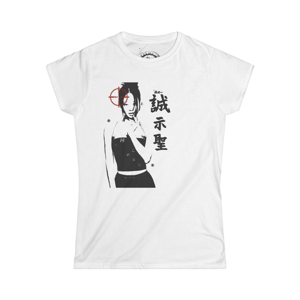 Graphic Tee — Femme Noir Gun Girl with Japanese Kanji