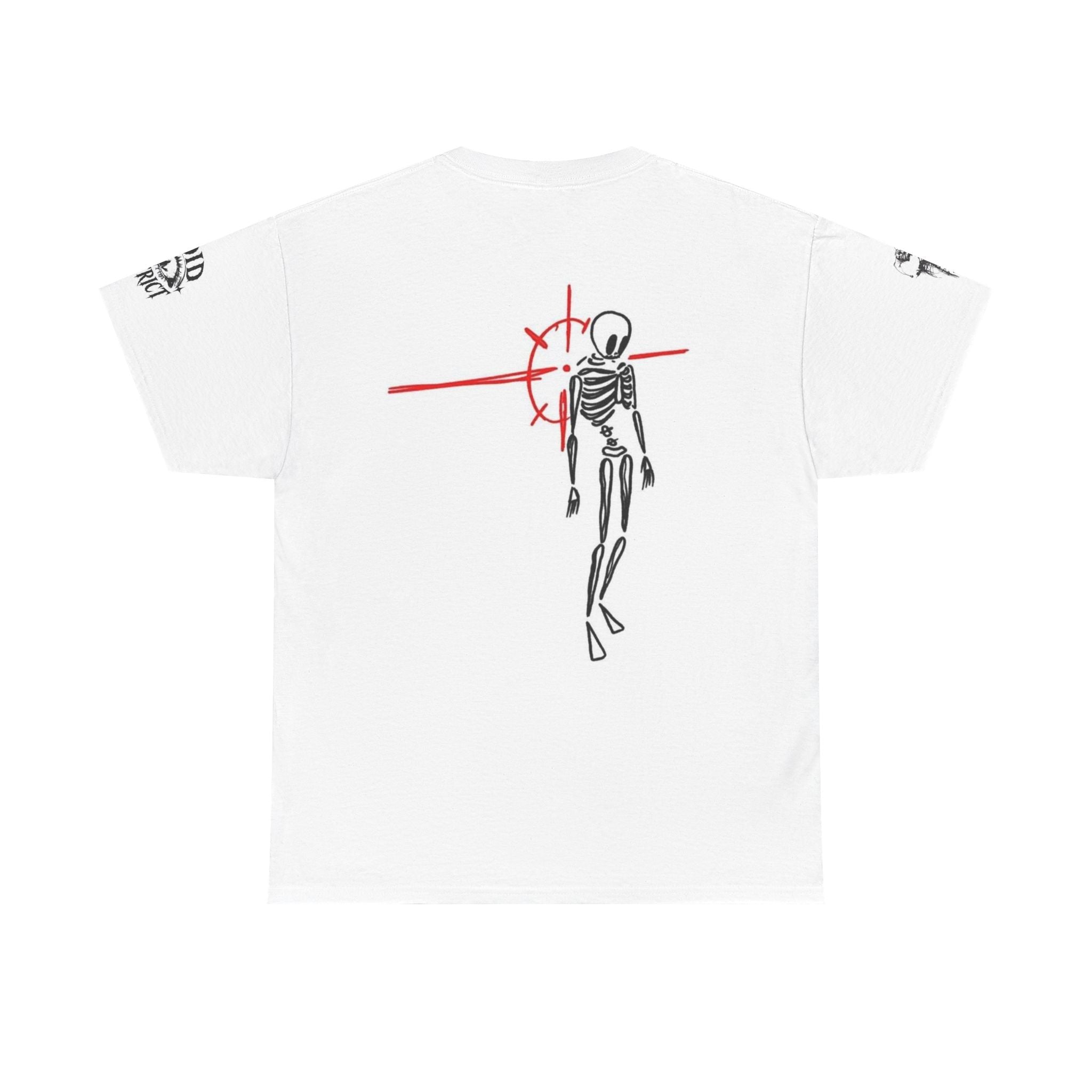 Skeleton Rose T‑Shirt — Minimal Gothic Skeleton Tee with Red Floral Accent