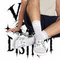 Graphic Slide Sandals — Black & White Skull Pattern Removable Strap Slides