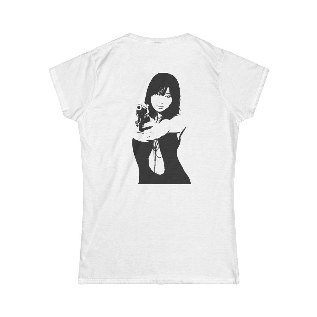 Graphic Tee — Femme Noir Gun Girl with Japanese Kanji