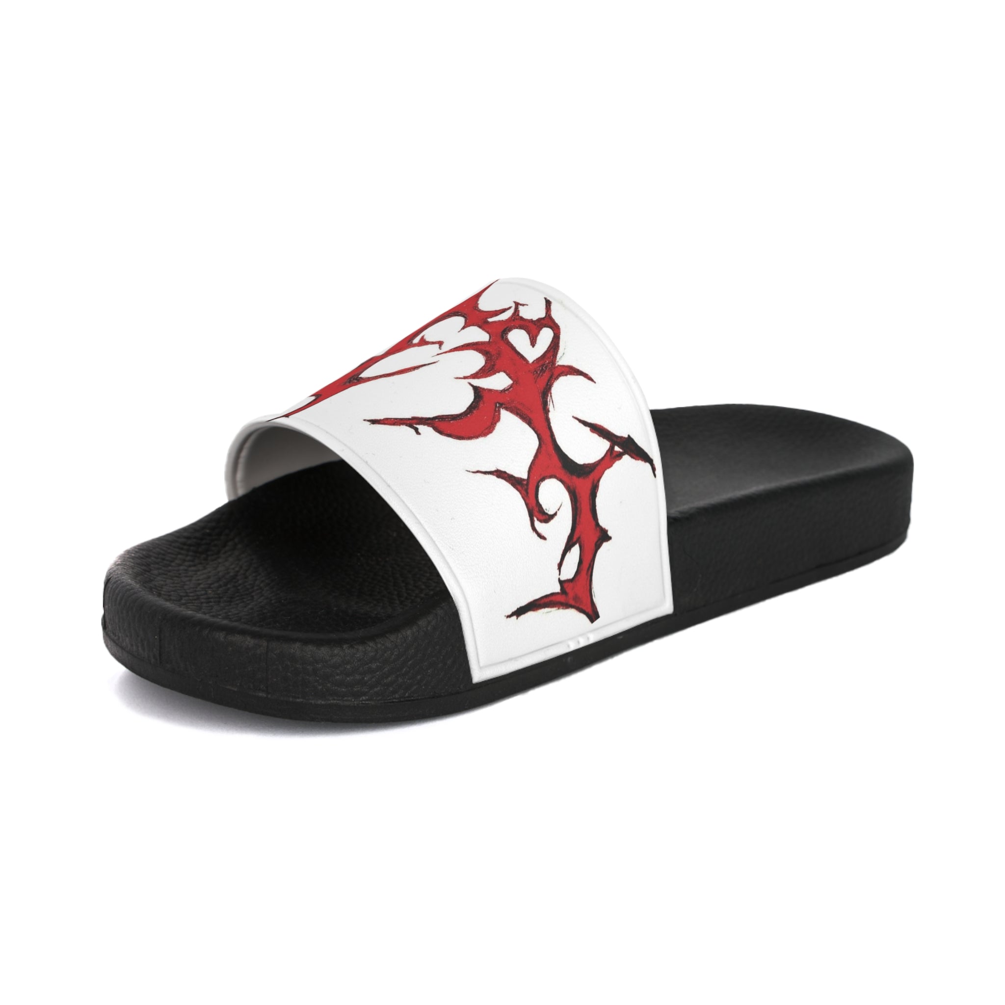 Red Tribal Flame Slide Sandals — Men's Graphic Pool Slides