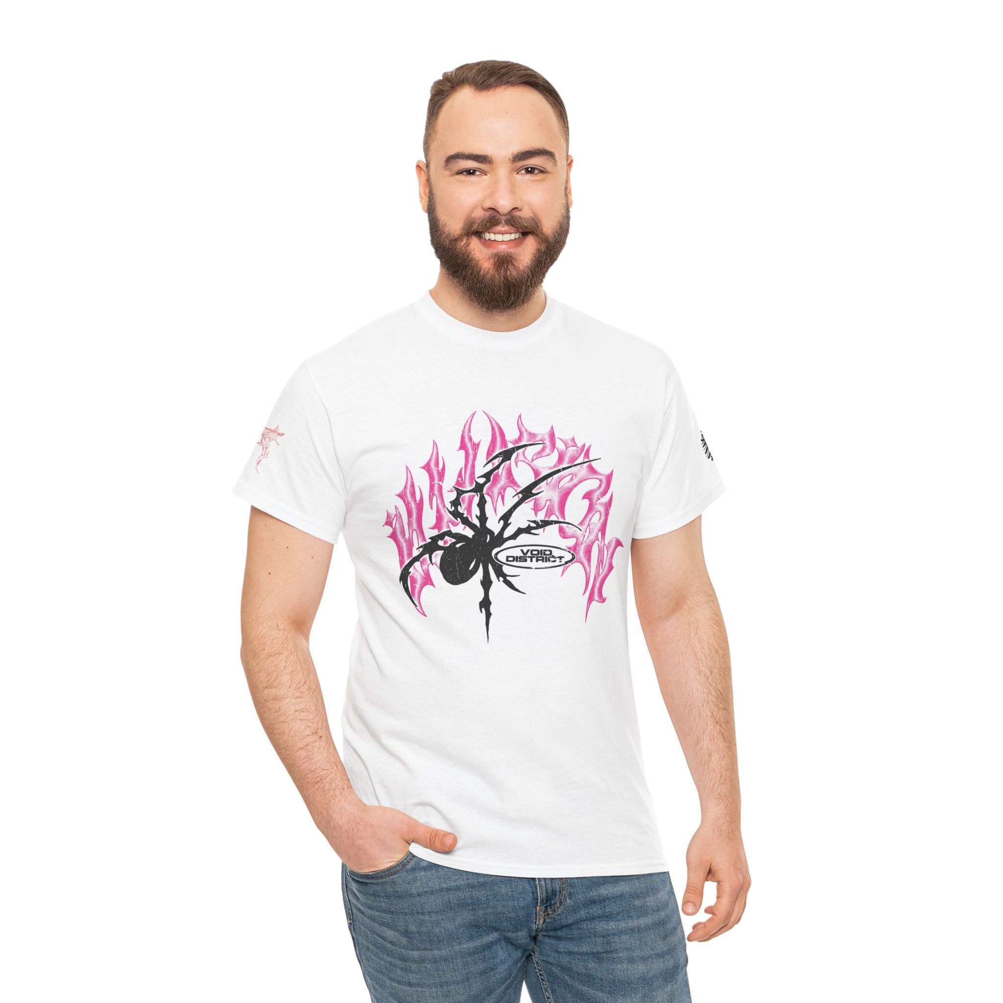 Void District Graphic Tee — Flaming Spider Front & 'VOID DISTRICT' Eye Back