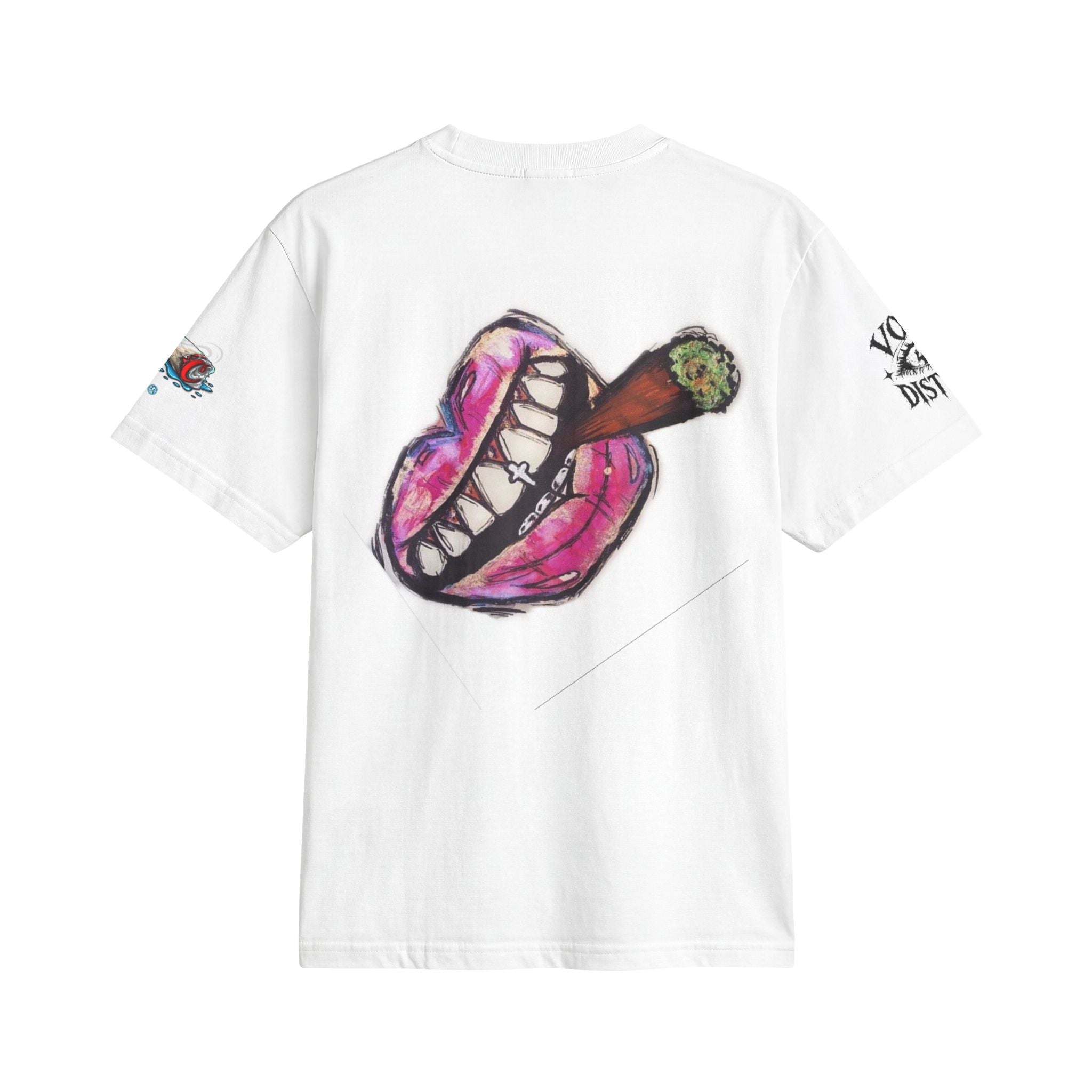 Graphic Tee — Urban Street Art T-Shirt with Smoking Lips & Character Print