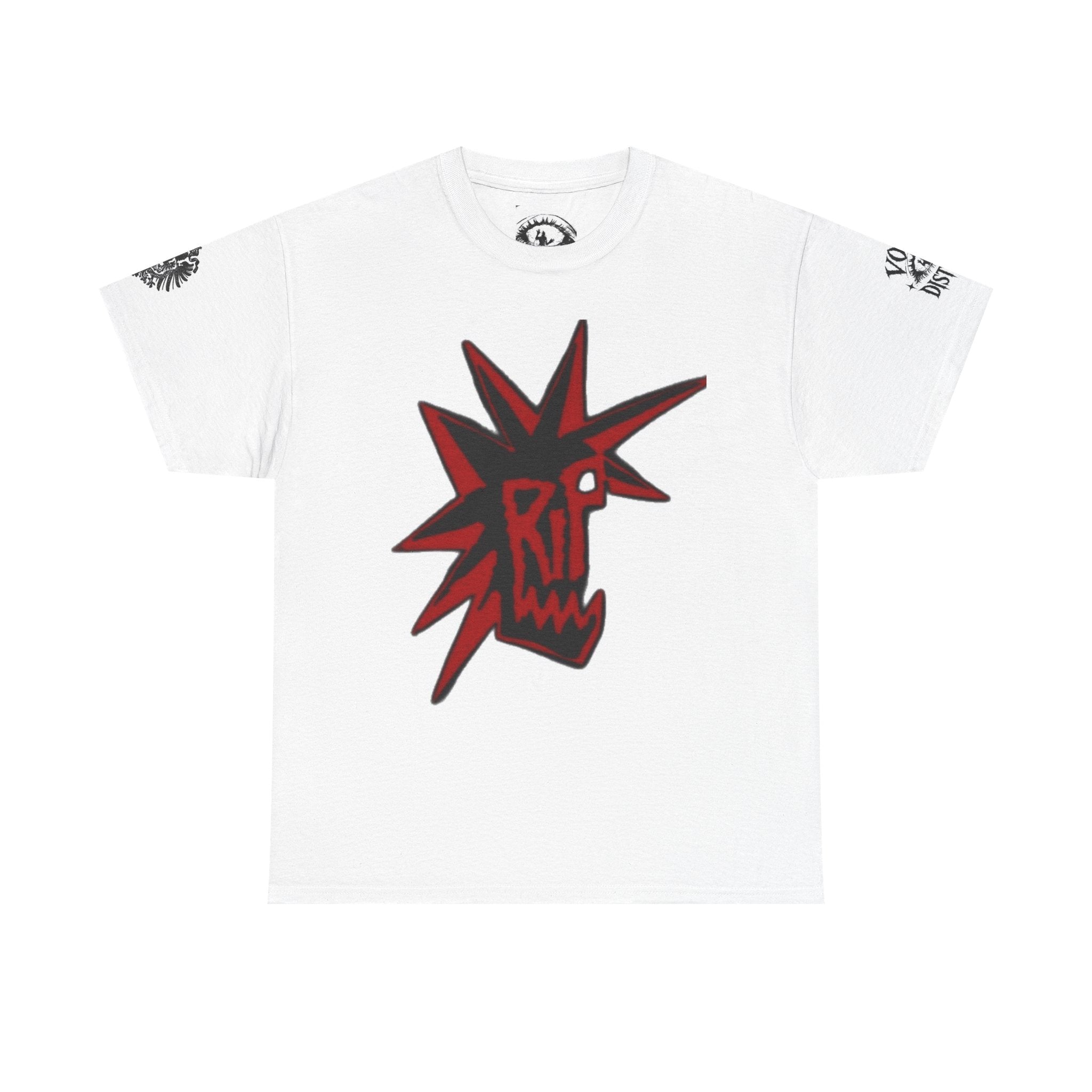 Punk Spike Skull Tee — Red Graffiti Backprint Streetwear T-Shirt
