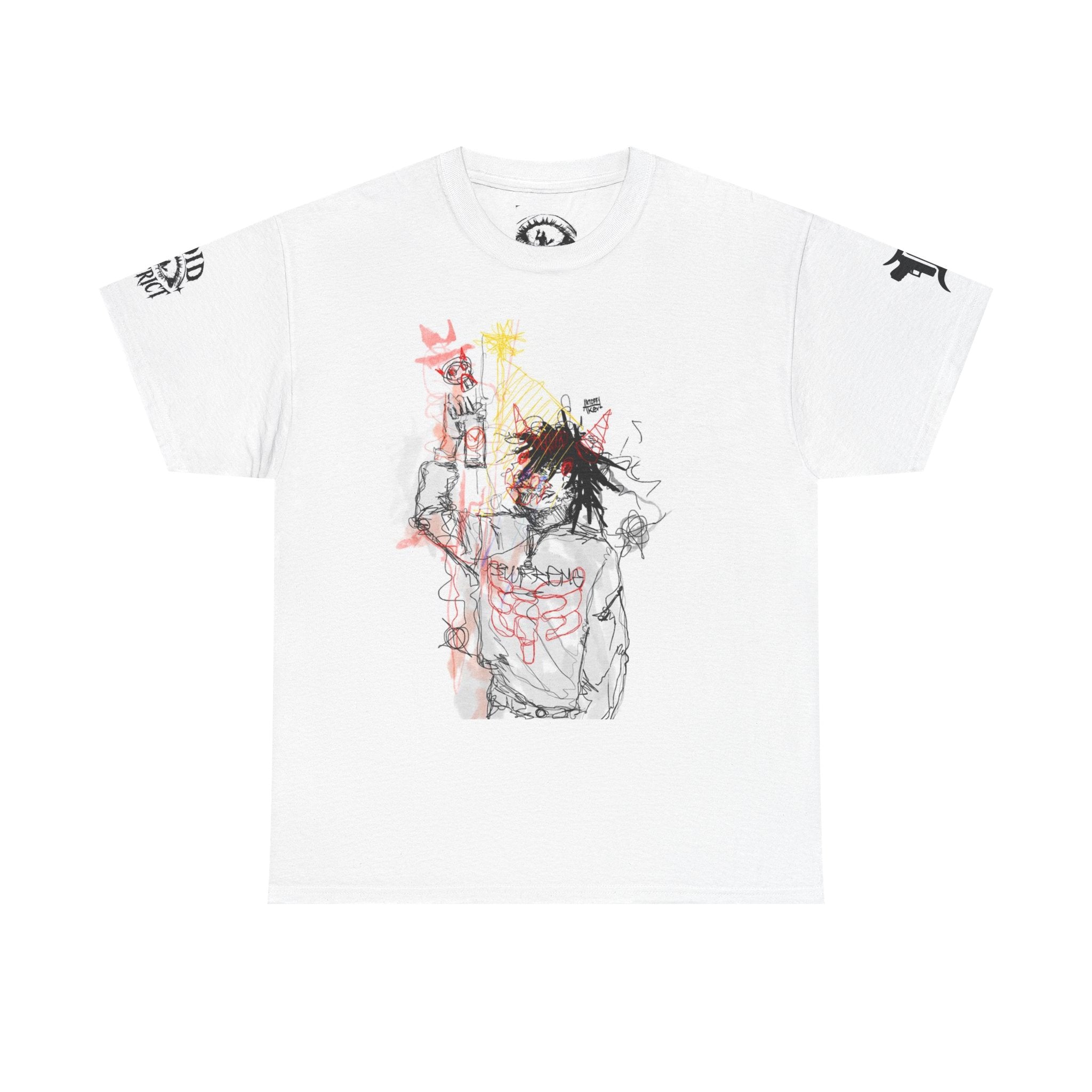 Anime Sketch Graphic Tee — Red Star Face Illustration