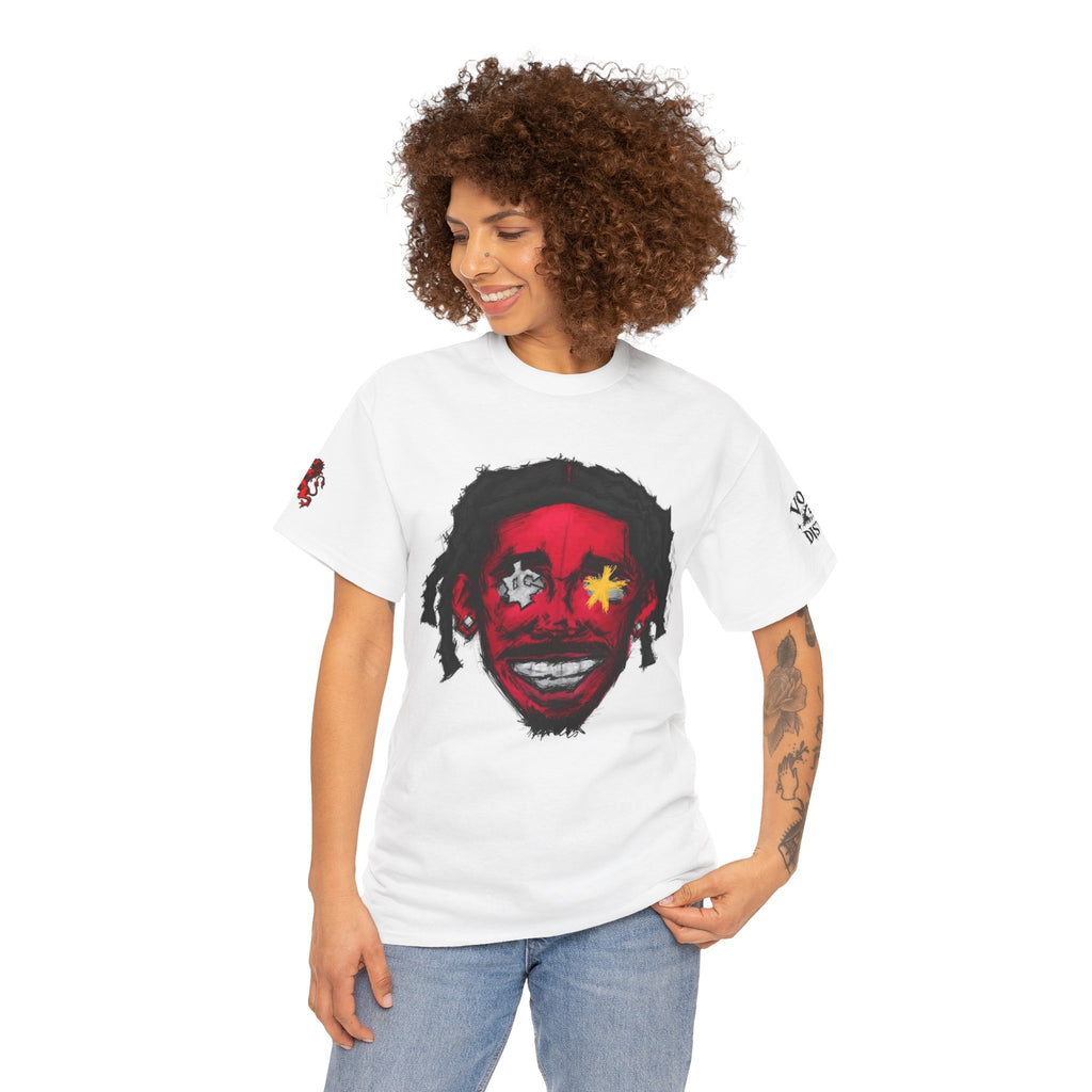Red Face Graphic Tee — Horror Mask Face Design with Star Eye