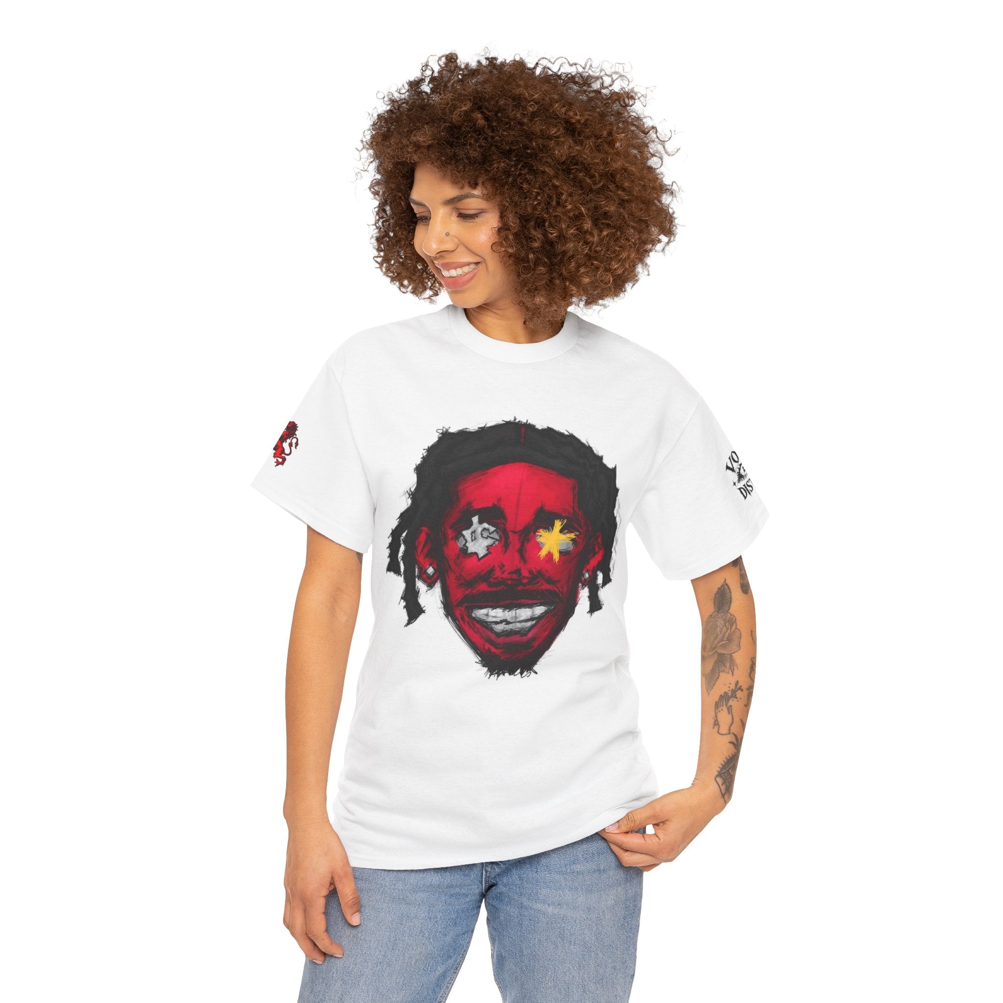 Red Face Graphic Tee — Horror Mask Face Design with Star Eye