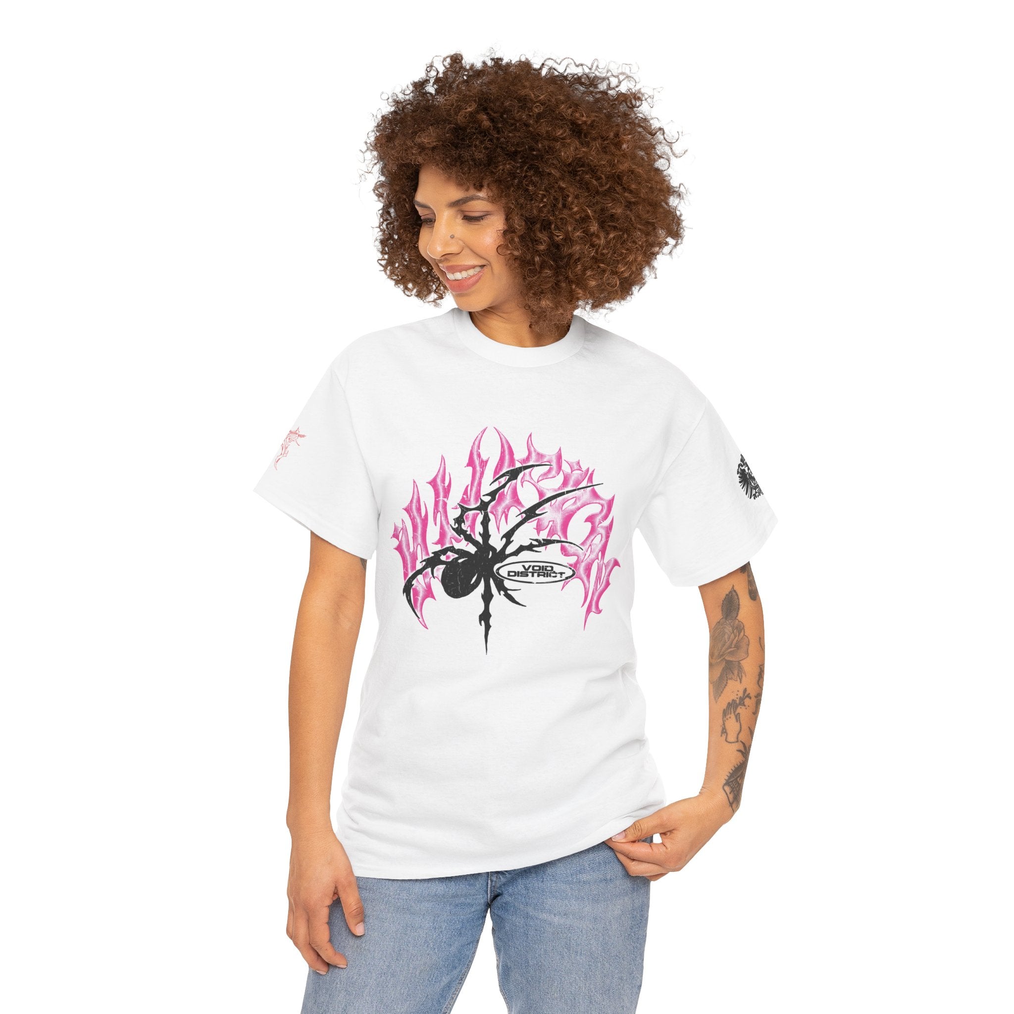 Void District Graphic Tee — Flaming Spider Front & 'VOID DISTRICT' Eye Back