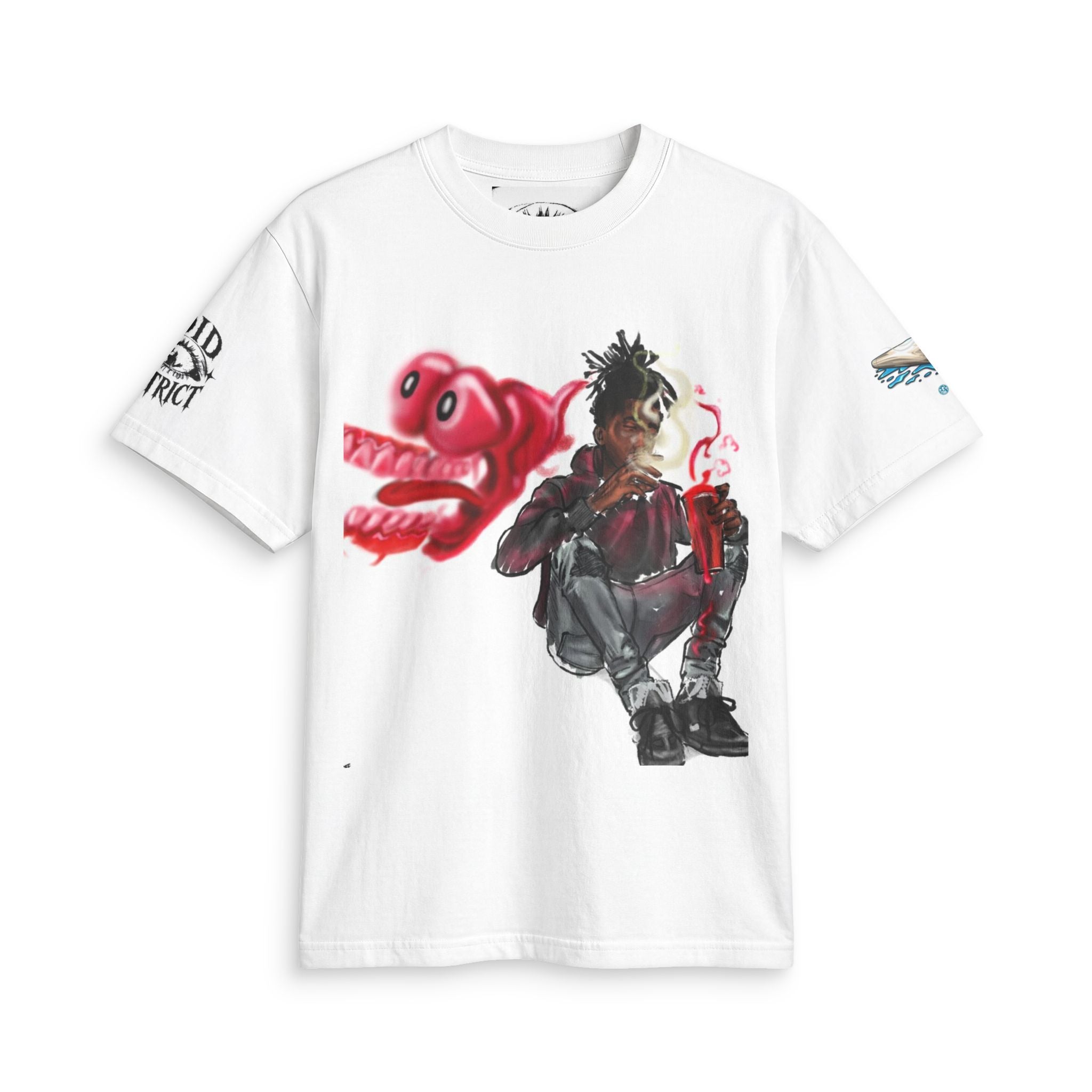 Graphic Tee — Urban Street Art T-Shirt with Smoking Lips & Character Print