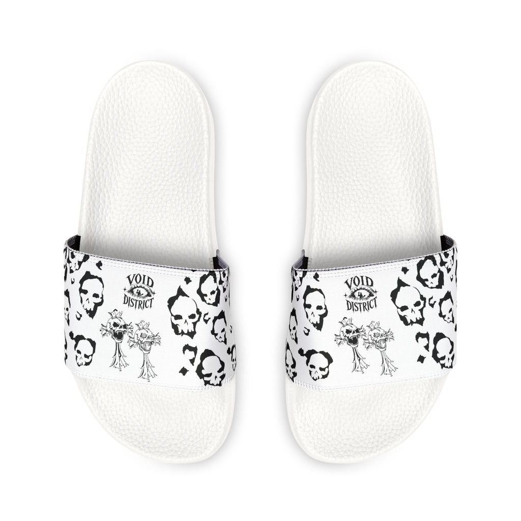 Graphic Slide Sandals — Black & White Skull Pattern Removable Strap Slides