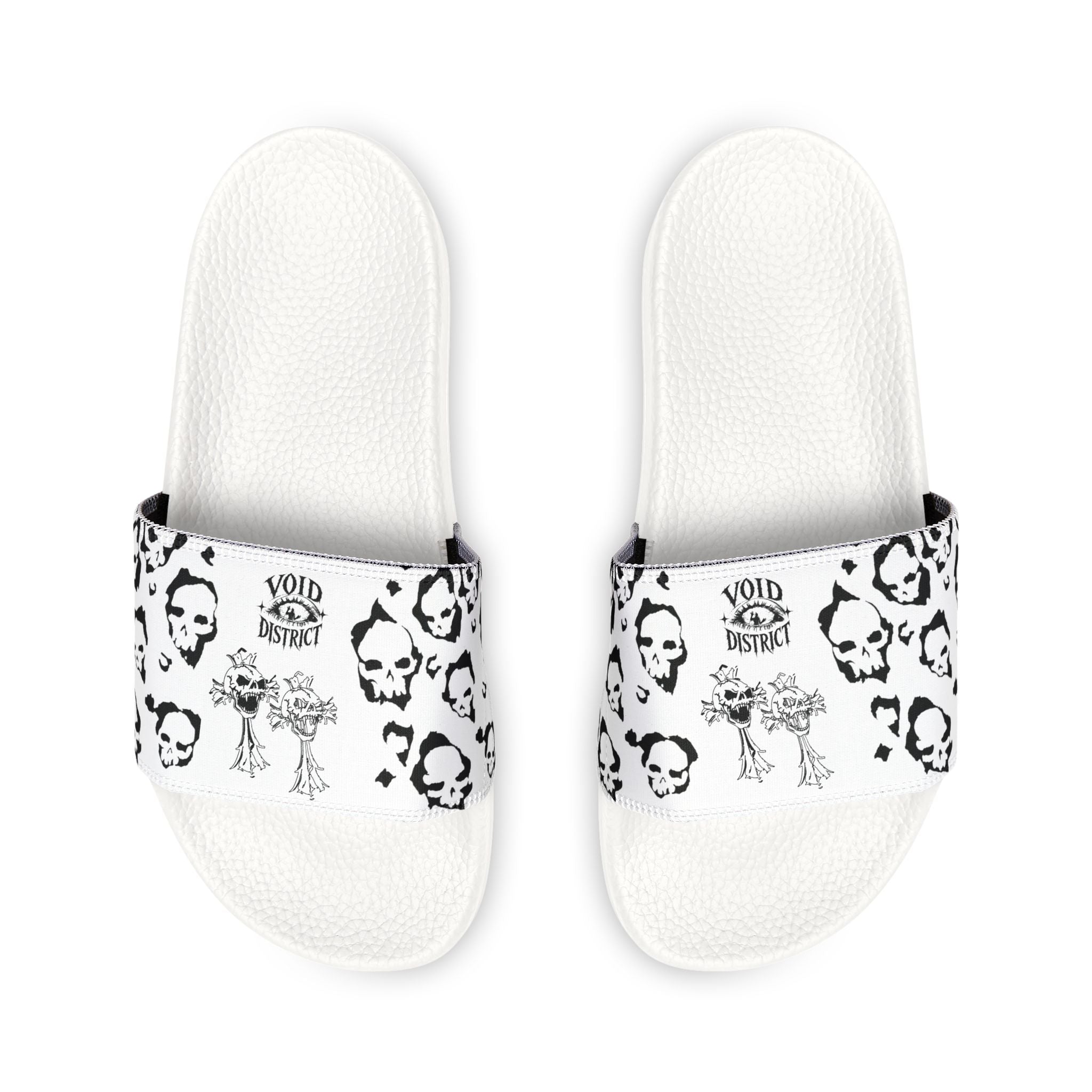 Graphic Slide Sandals — Black & White Skull Pattern Removable Strap Slides