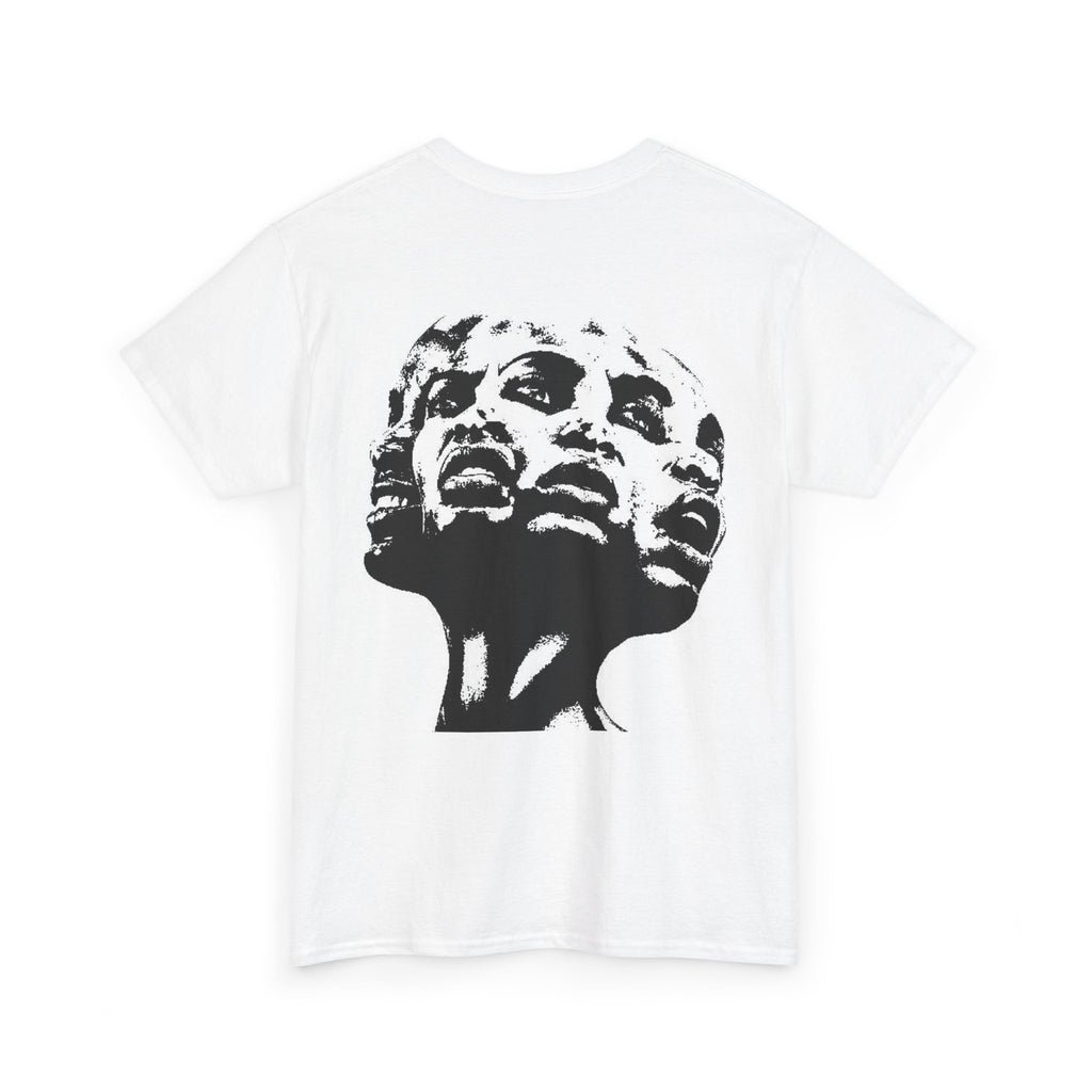 Abstract Triple-Head Portrait T-Shirt — Grunge Monochrome Art Tee
