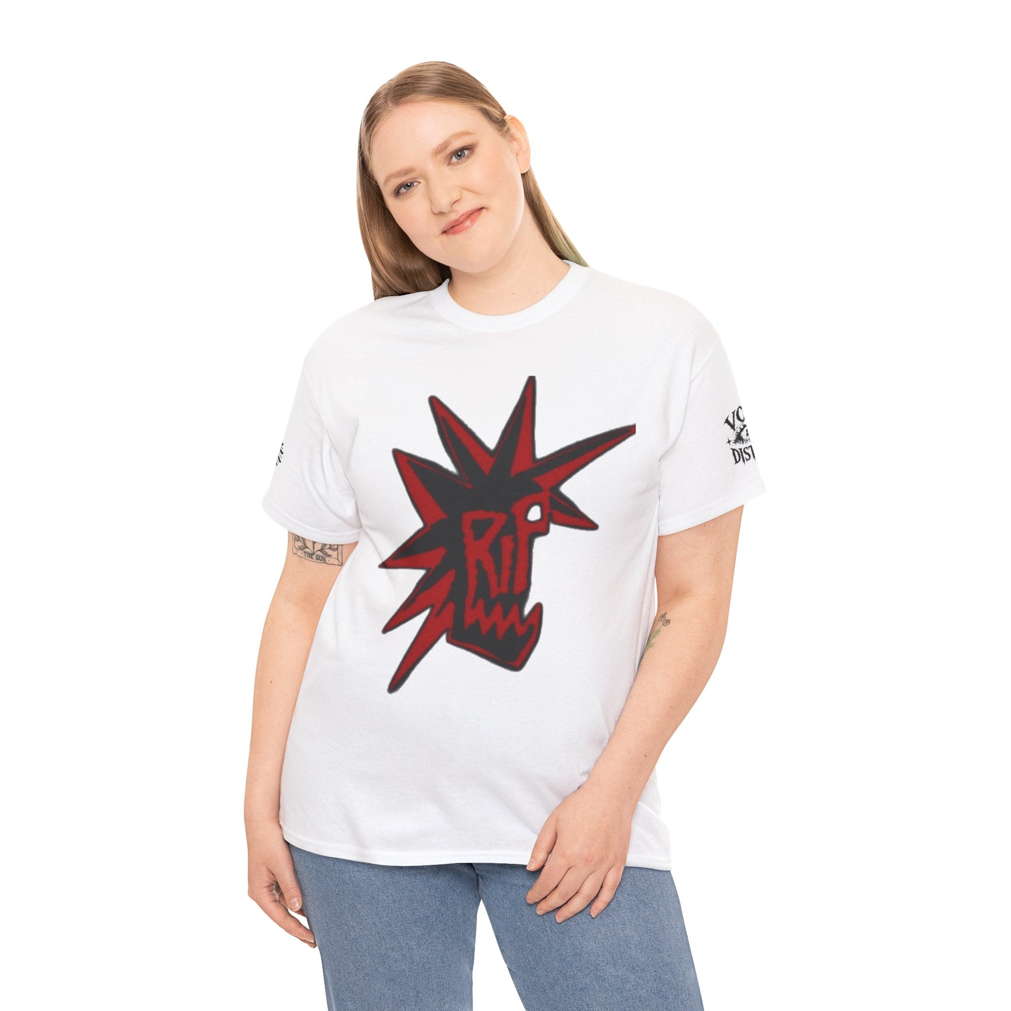 Punk Spike Skull Tee — Red Graffiti Backprint Streetwear T-Shirt