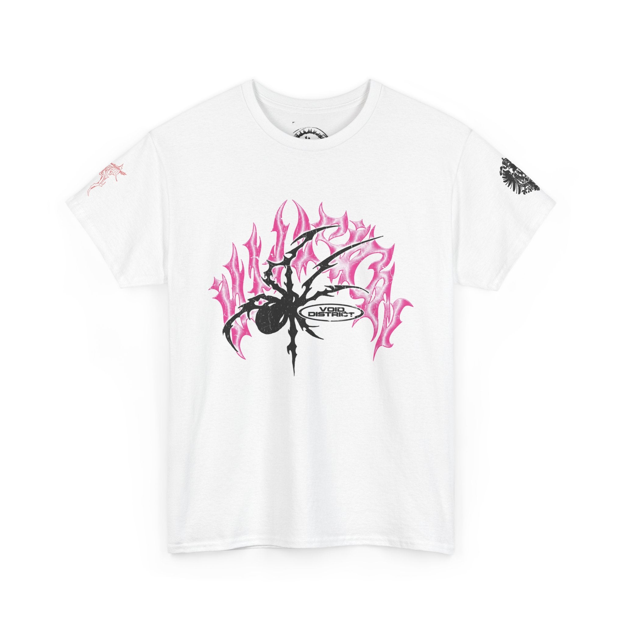 Void District Graphic Tee — Flaming Spider Front & 'VOID DISTRICT' Eye Back
