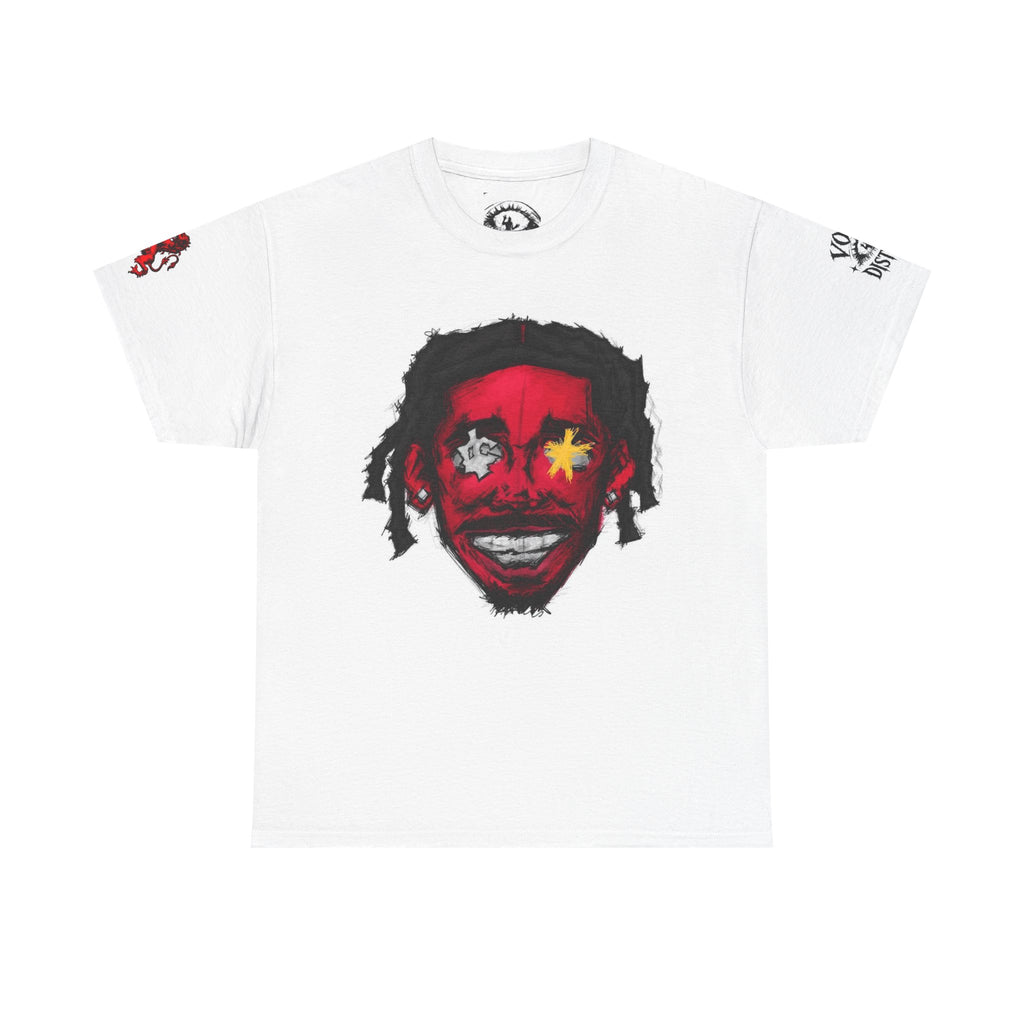 Red Face Graphic Tee — Horror Mask Face Design with Star Eye